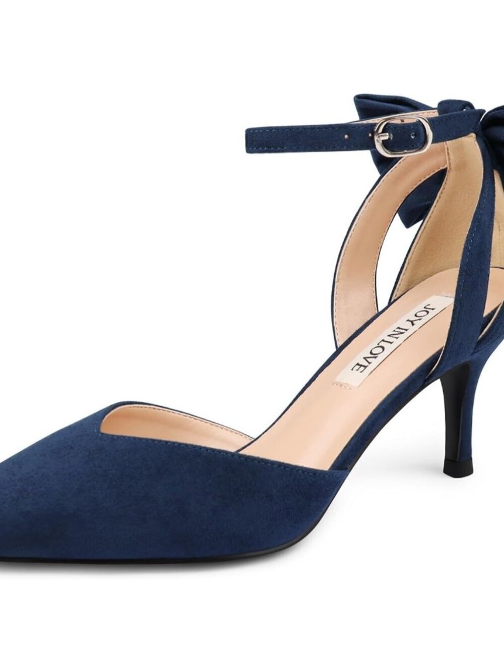 Women's Navy Blue Pumps Kitten Bow Heels Closed Pointed Toe Sandals Ankle Strap